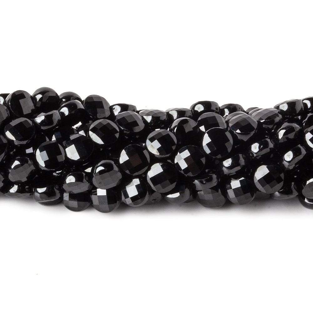 4mm Black Spinel checkerboard calibrated faceted coins 12.5 inch 85 beads AAA