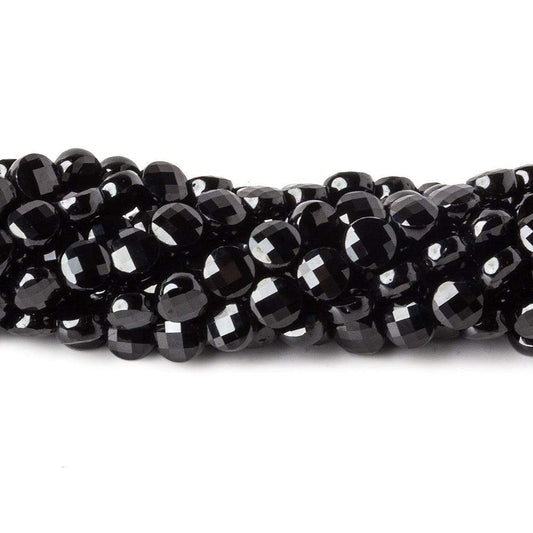4mm Black Spinel checkerboard calibrated faceted coins 12.5 inch 85 beads AAA