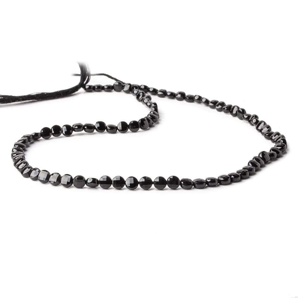 4mm Black Spinel checkerboard calibrated faceted coins 12.5 inch 85 beads AAA