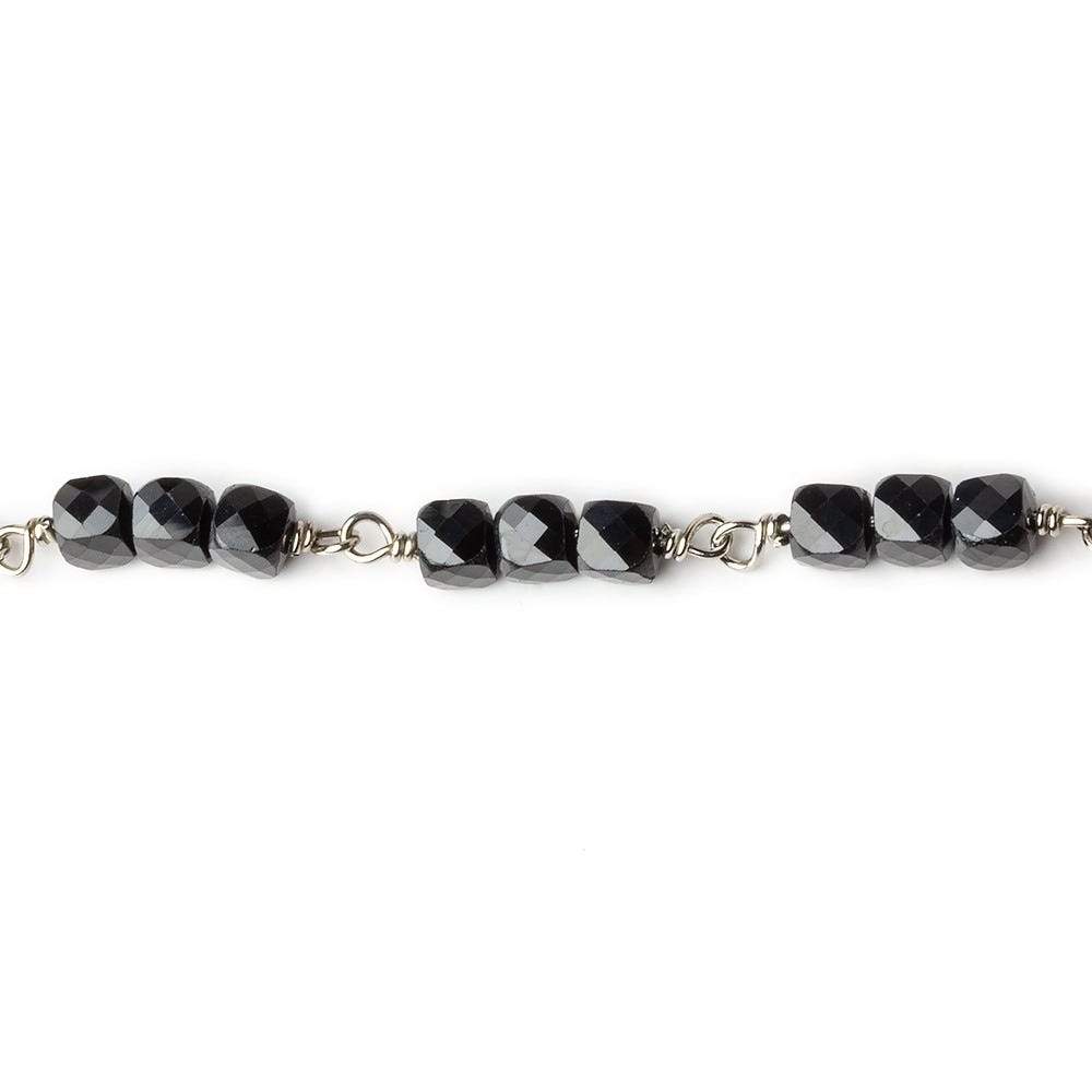 4mm Black Spinel micro faceted cube Silver .925 Chain by the foot
