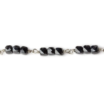 4mm Black Spinel micro faceted cube Silver .925 Chain by the foot