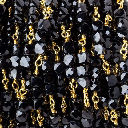 4mm Black Spinel micro faceted cube Vermeil Chain by the foot