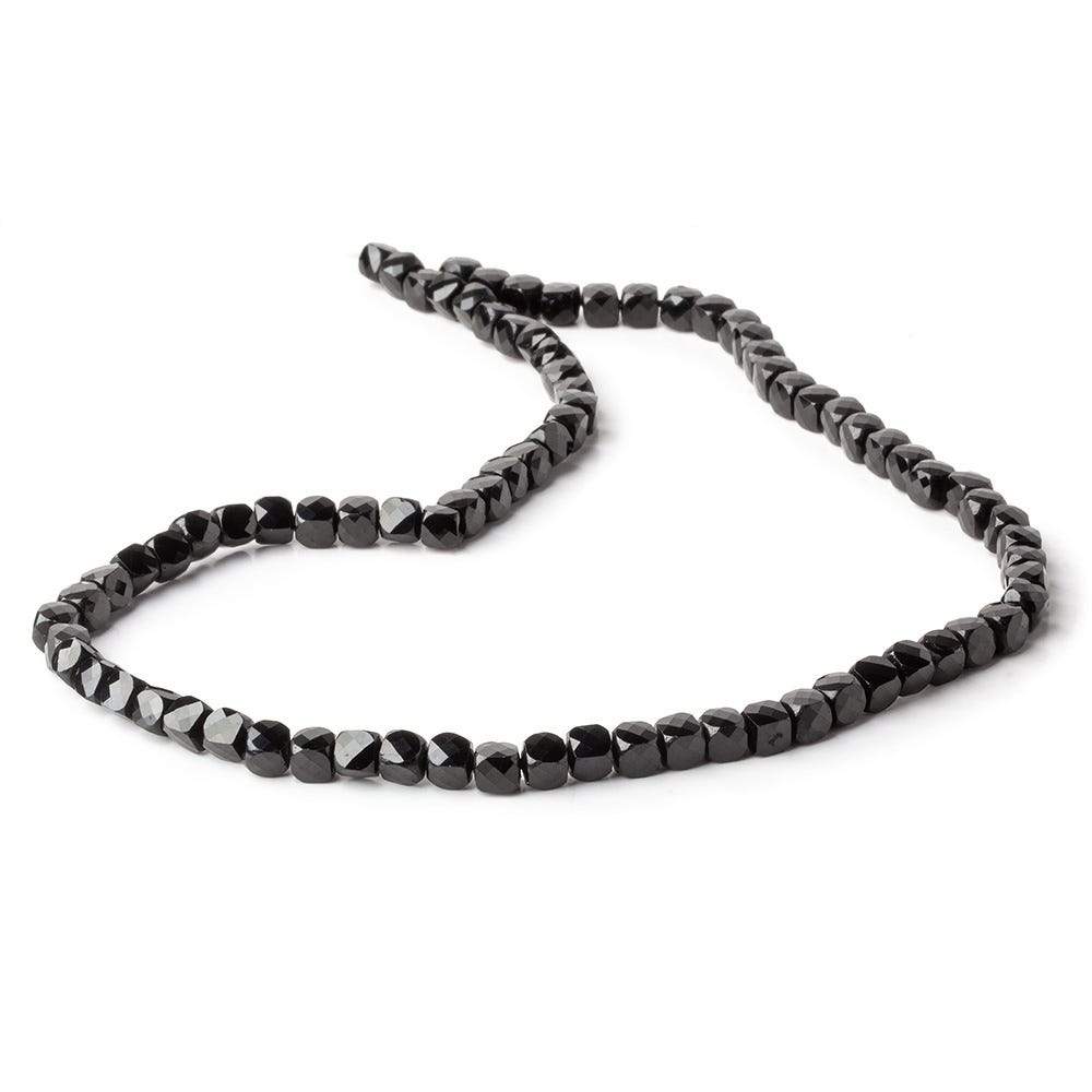 4mm Black Spinel micro faceted cubes 12 inch 80 beads