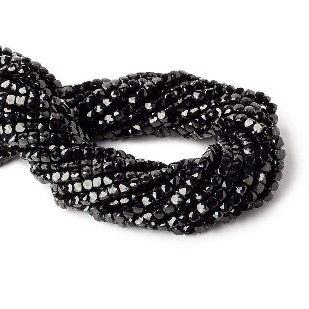 4mm Black Spinel micro faceted cubes 12 inch 80 beads