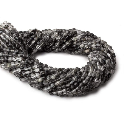 4mm Black Tourmalinated Quartz checkerboard calibrated faceted coins 12.5 inch 85 beads AAA