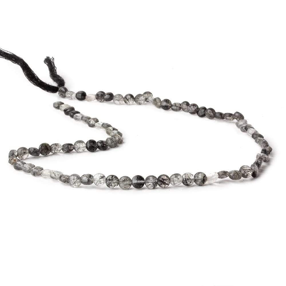 4mm Black Tourmalinated Quartz checkerboard calibrated faceted coins 12.5 inch 85 beads AAA