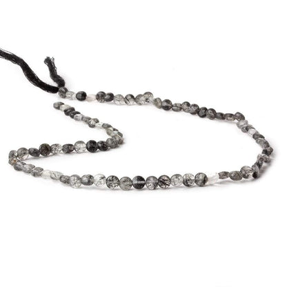 4mm Black Tourmalinated Quartz checkerboard calibrated faceted coins 12.5 inch 85 beads AAA