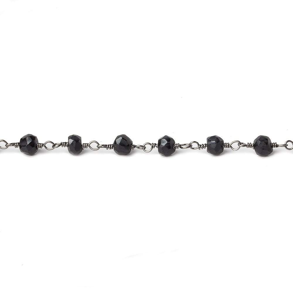 4mm Black Tourmaline faceted rondelle Black Gold plated Chain by the foot 35 pcs
