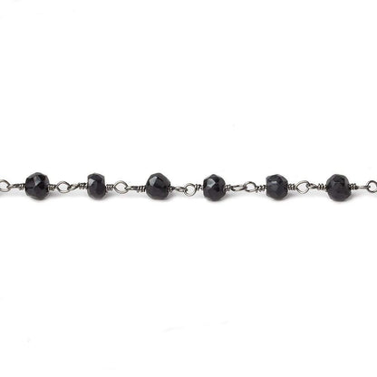 4mm Black Tourmaline faceted rondelle Black Gold plated Chain by the foot 35 pcs