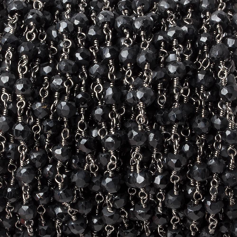 4mm Black Tourmaline faceted rondelle Black Gold plated Chain by the foot 35 pcs