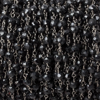 4mm Black Tourmaline faceted rondelle Black Gold plated Chain by the foot 35 pcs