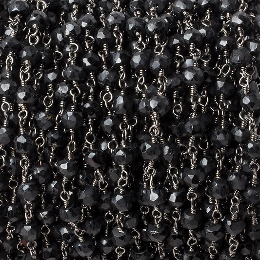 4mm Black Tourmaline faceted rondelle Black Gold plated Chain by the foot 35 pcs