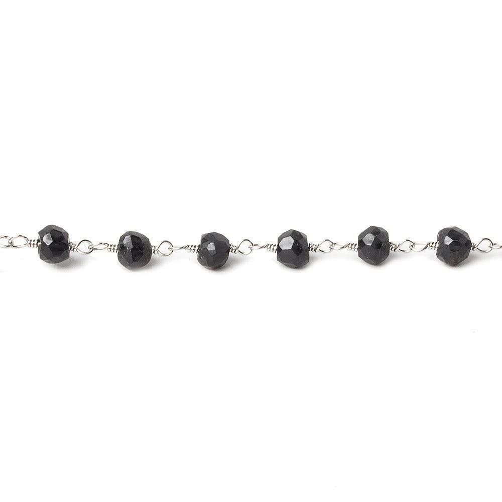 4mm Black Tourmaline faceted rondelle Silver plated Chain by the foot 35 pcs