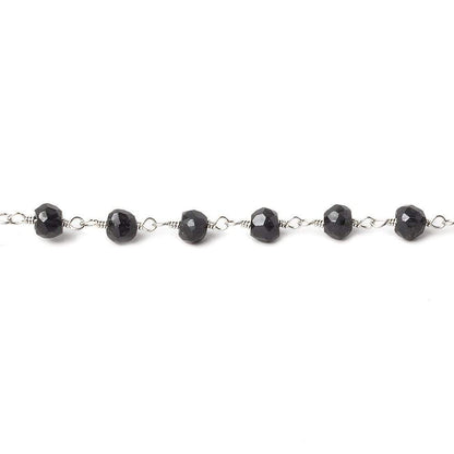 4mm Black Tourmaline faceted rondelle Silver plated Chain by the foot 35 pcs