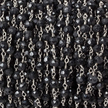 4mm Black Tourmaline faceted rondelle Silver plated Chain by the foot 35 pcs