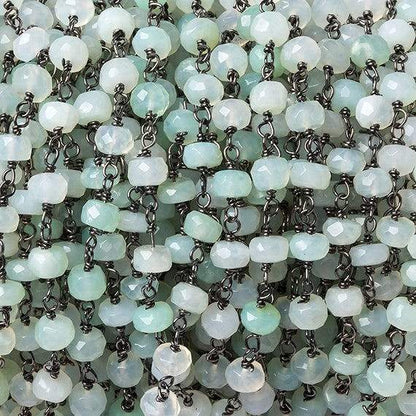 4mm Blue Peru Opal faceted rondelle Black Gold .925 Chain by the foot 40 beads