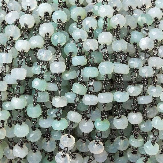 4mm Blue Peru Opal faceted rondelle Black Gold .925 Chain by the foot 40 beads