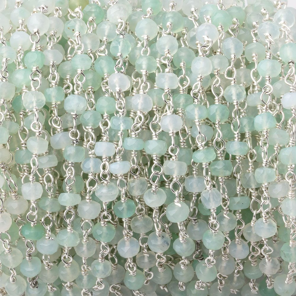 4mm Blue Peruvian Opal Faceted Rondelle Beads on Sterling Silver Chain