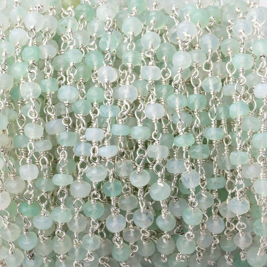 4mm Blue Peruvian Opal Faceted Rondelle Beads on Sterling Silver Chain