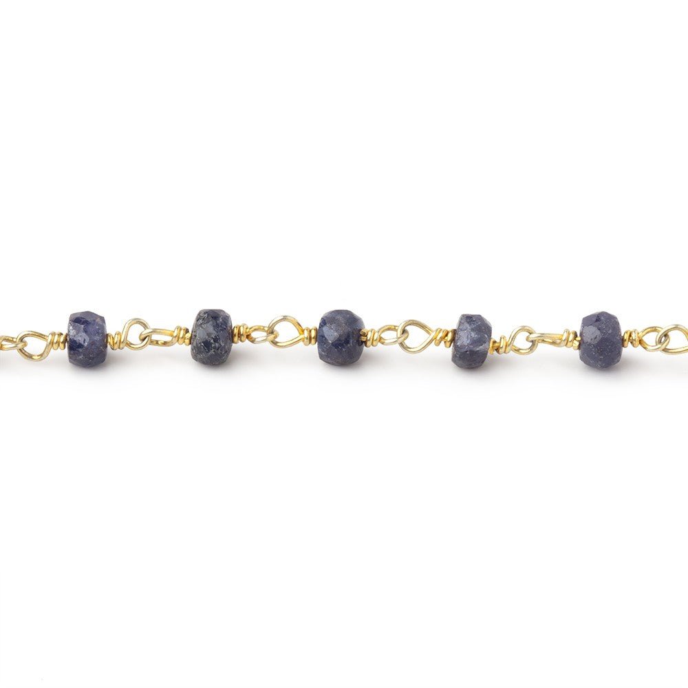 4mm Blue Sapphire Faceted Rondelle Beads on Vermeil Chain