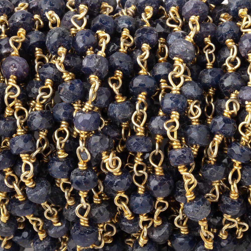 4mm Blue Sapphire Faceted Rondelle Beads on Vermeil Chain