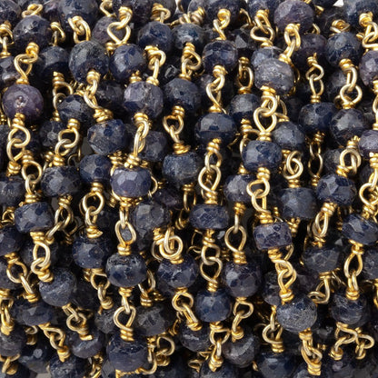 4mm Blue Sapphire Faceted Rondelle Beads on Vermeil Chain
