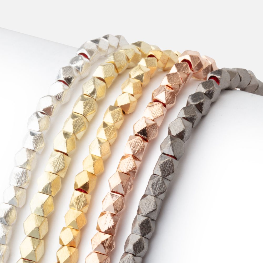 4mm Brushed Faceted Nugget Beads 8 inch 45 pieces