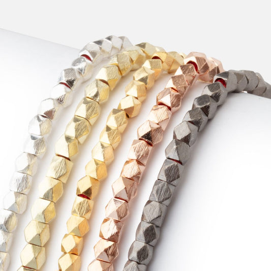 4mm Brushed Faceted Nugget Beads 8 inch 45 pieces