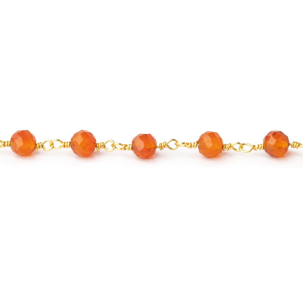4mm Carnelian Micro Faceted Rounds on Gold Plated Chain