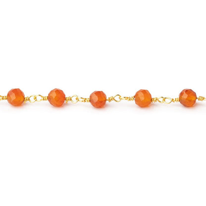 4mm Carnelian Micro Faceted Rounds on Gold Plated Chain