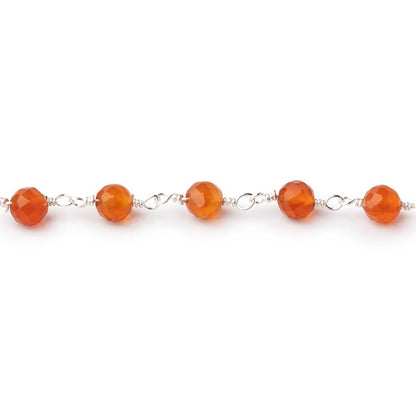 4mm Carnelian Micro Faceted Rounds on Silver Plated Chain
