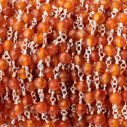 4mm Carnelian Micro Faceted Rounds on Silver Plated Chain
