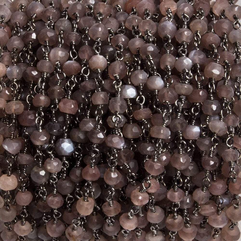 4mm Chocolate Moonstone faceted rondelle Black Gold Chain by the foot 34 pcs