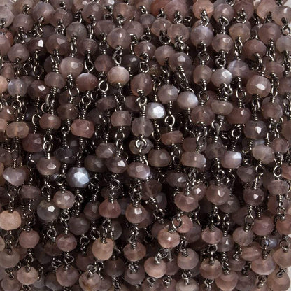 4mm Chocolate Moonstone faceted rondelle Black Gold Chain by the foot 34 pcs