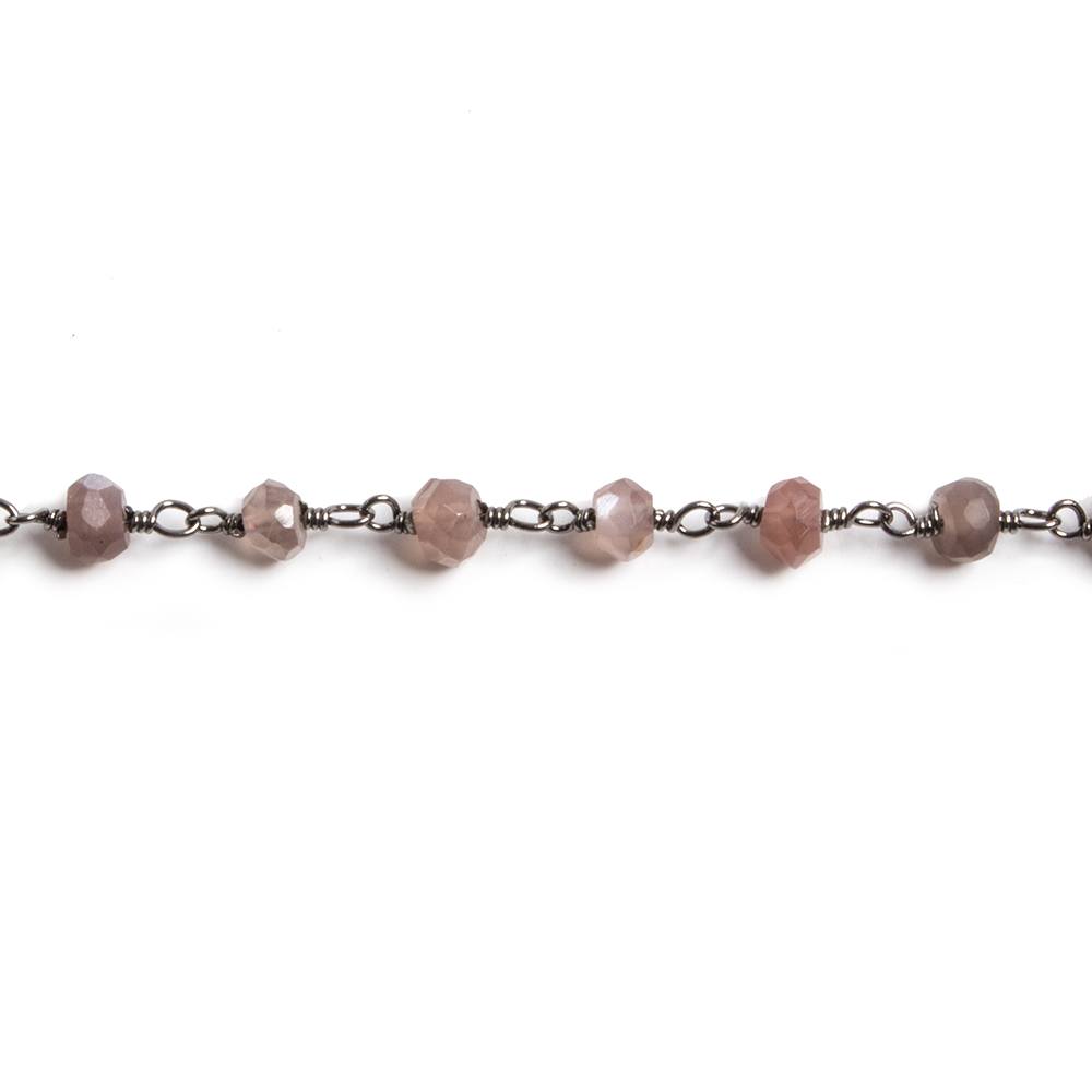 4mm Chocolate Moonstone faceted rondelle Black Gold Chain by the foot 34 pcs