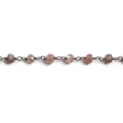 4mm Chocolate Moonstone faceted rondelle Black Gold Chain by the foot 34 pcs