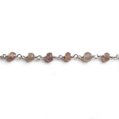 4mm Chocolate Moonstone faceted rondelle Silver Chain by the foot 34 pieces