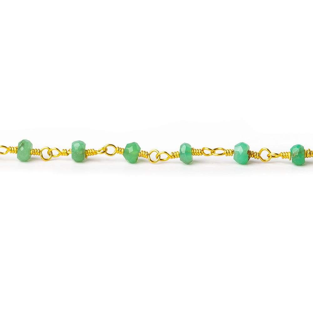 4mm Chrysoprase faceted rondelle Gold plated Rosary Chain by the foot