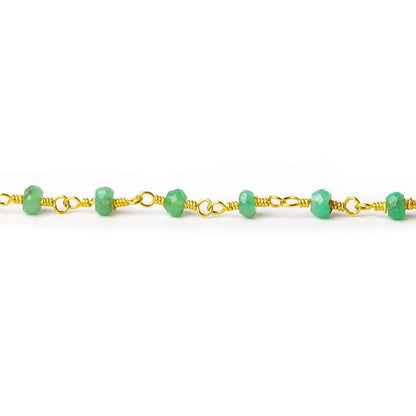 4mm Chrysoprase faceted rondelle Gold plated Rosary Chain by the foot