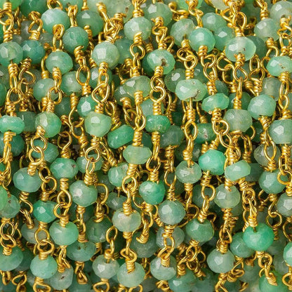 4mm Chrysoprase faceted rondelle Gold plated Rosary Chain by the foot