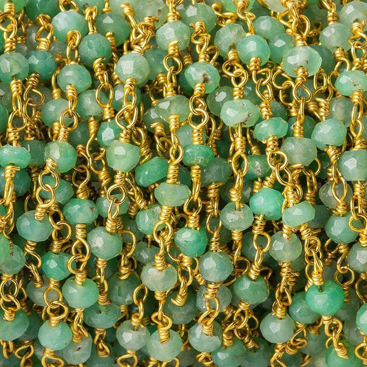 4mm Chrysoprase faceted rondelle Gold plated Rosary Chain by the foot