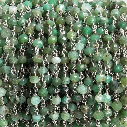 4mm Chrysoprase faceted rondelle Silver Chain by the foot 34 pieces