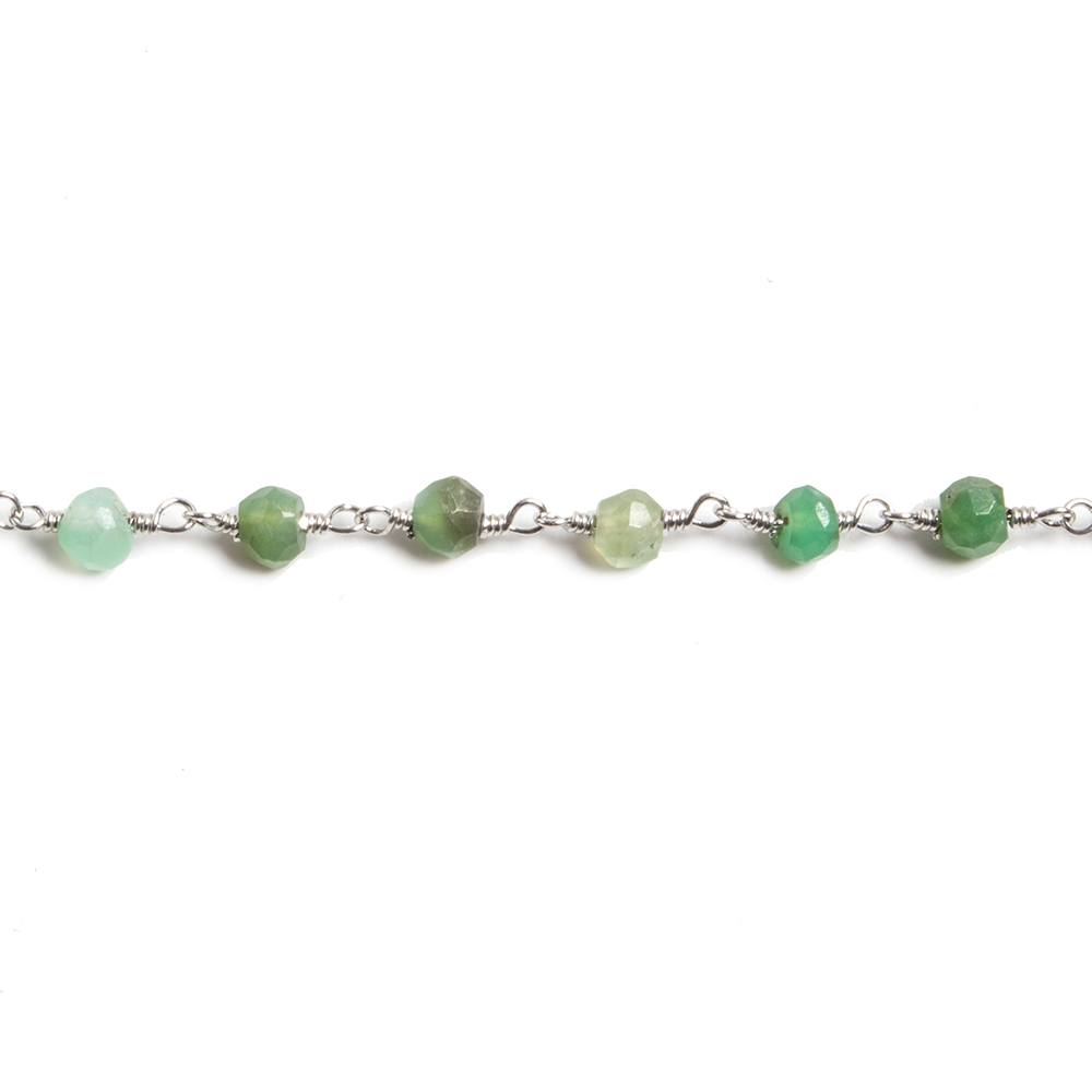4mm Chrysoprase faceted rondelle Silver Chain by the foot 34 pieces
