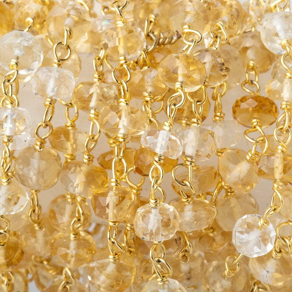 4mm Citrine and Crystal Quartz faceted rondelle Vermeil Chain by the foot 40 pieces
