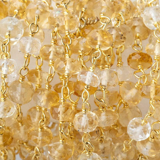 4mm Citrine and Crystal Quartz faceted rondelle Vermeil Chain by the foot 40 pieces