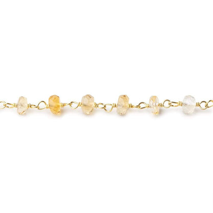 4mm Citrine and Crystal Quartz faceted rondelle Vermeil Chain by the foot 40 pieces