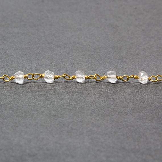 4mm Crystal Quartz rondelle Gold plated Chain sold by the foot 34 pieces