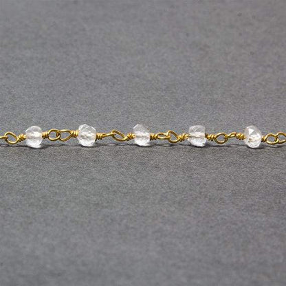 4mm Crystal Quartz rondelle Gold plated Chain sold by the foot 34 pieces