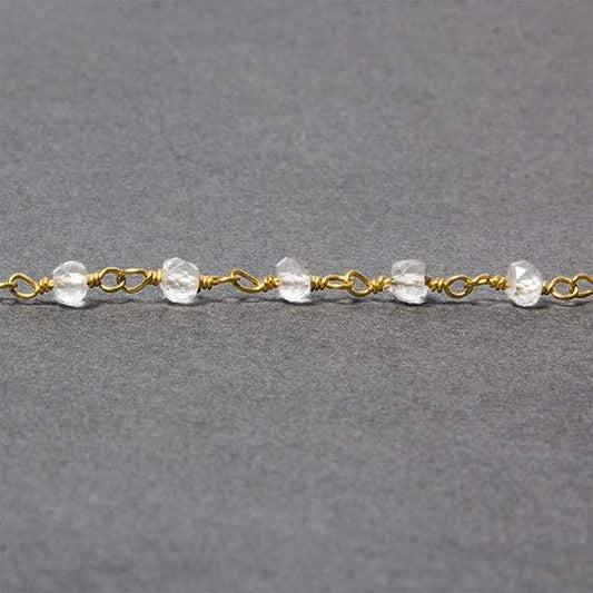 4mm Crystal Quartz rondelle Gold plated Chain sold by the foot 34 pieces