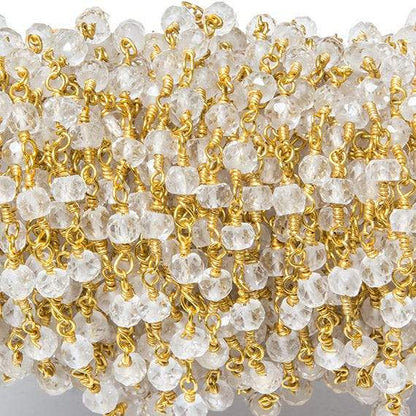 4mm Crystal Quartz rondelle Gold plated Chain sold by the foot 34 pieces